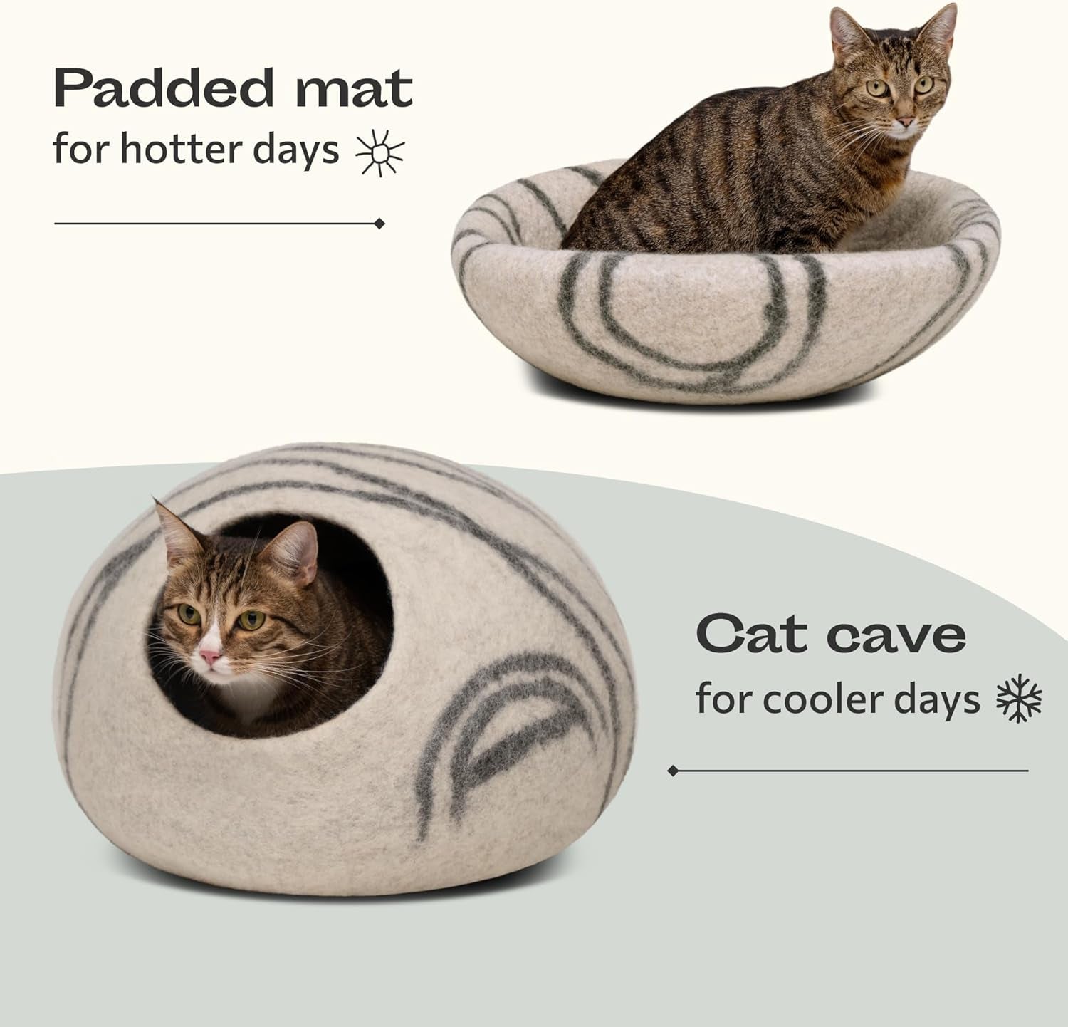 Cat Cave – Premium Felt Cat Bed for Indoor Cats, Handmade Merino Wool (Light Gray, Large)
