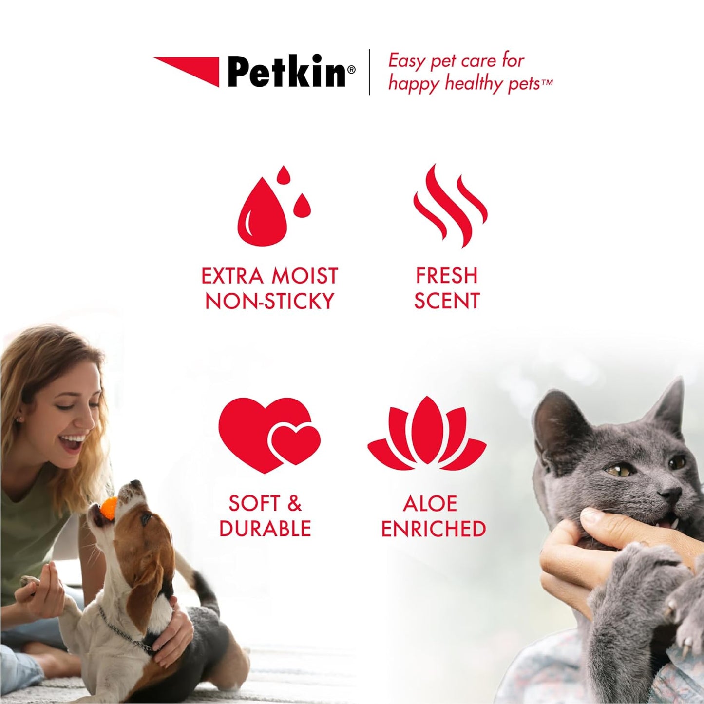 Pet Wipes for Dogs & Cats - 200 Large Wipes - Removes Dirt & Odor - Cleans Ears, Face, Butt, Eye Area - Convenient for Home or Travel - 2 Packs.