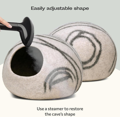 Cat Cave – Premium Felt Cat Bed for Indoor Cats, Handmade Merino Wool (Light Gray, Large)