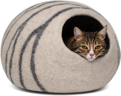 Cat Cave – Premium Felt Cat Bed for Indoor Cats, Handmade Merino Wool (Light Gray, Large)