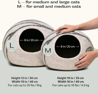 Cat Cave – Premium Felt Cat Bed for Indoor Cats, Handmade Merino Wool (Light Gray, Large)